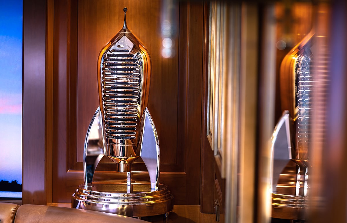 A Cosmotron 50 speaker in the salon a luxury super yacht.